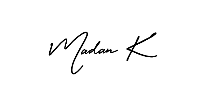 This is the best signature style for the Madan K name. Also you like these signature font (AmerikaSignatureDemo-Regular). Mix name signature. Madan K signature style 3 images and pictures png