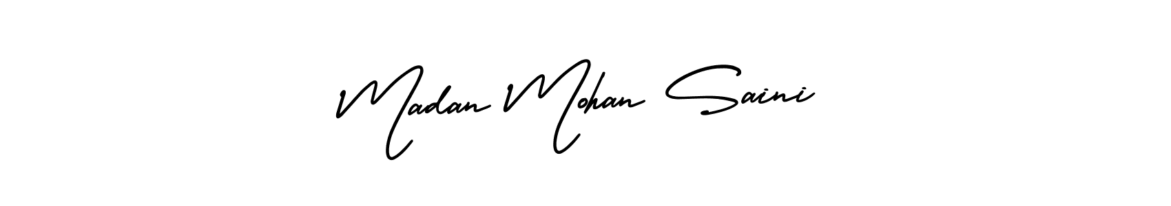 You should practise on your own different ways (AmerikaSignatureDemo-Regular) to write your name (Madan Mohan Saini) in signature. don't let someone else do it for you. Madan Mohan Saini signature style 3 images and pictures png