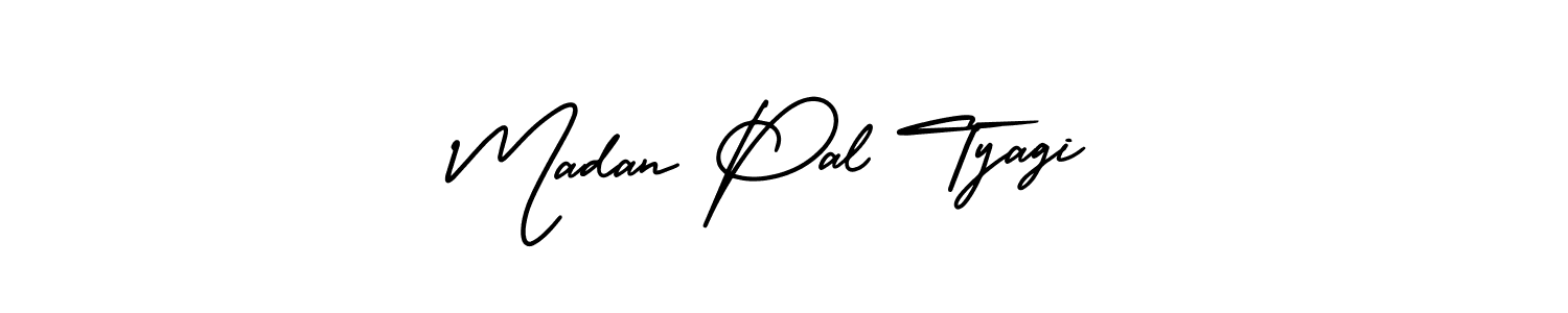 You should practise on your own different ways (AmerikaSignatureDemo-Regular) to write your name (Madan Pal Tyagi) in signature. don't let someone else do it for you. Madan Pal Tyagi signature style 3 images and pictures png