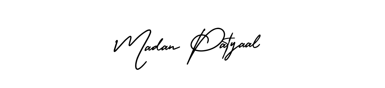 This is the best signature style for the Madan Patyaal name. Also you like these signature font (AmerikaSignatureDemo-Regular). Mix name signature. Madan Patyaal signature style 3 images and pictures png