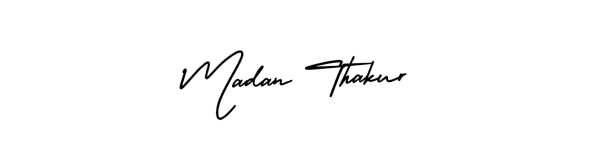 The best way (AmerikaSignatureDemo-Regular) to make a short signature is to pick only two or three words in your name. The name Madan Thakur include a total of six letters. For converting this name. Madan Thakur signature style 3 images and pictures png