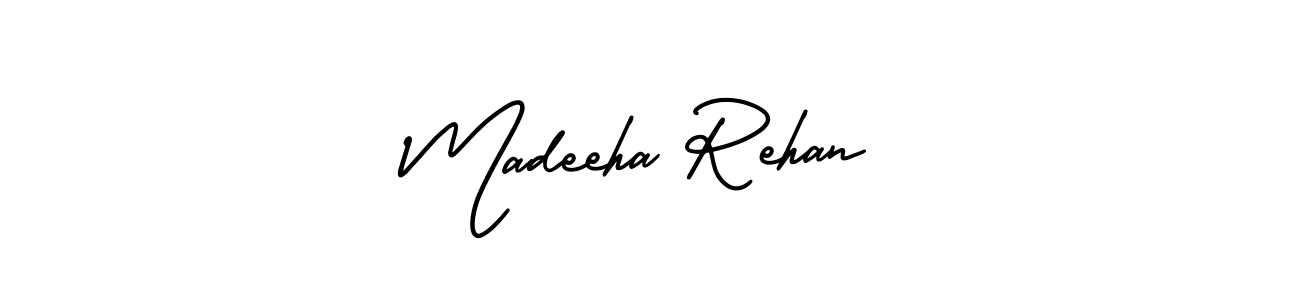 The best way (AmerikaSignatureDemo-Regular) to make a short signature is to pick only two or three words in your name. The name Madeeha Rehan include a total of six letters. For converting this name. Madeeha Rehan signature style 3 images and pictures png