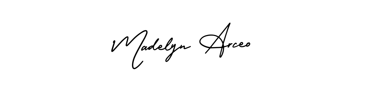 You should practise on your own different ways (AmerikaSignatureDemo-Regular) to write your name (Madelyn Arceo) in signature. don't let someone else do it for you. Madelyn Arceo signature style 3 images and pictures png