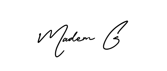 You should practise on your own different ways (AmerikaSignatureDemo-Regular) to write your name (Madem G) in signature. don't let someone else do it for you. Madem G signature style 3 images and pictures png