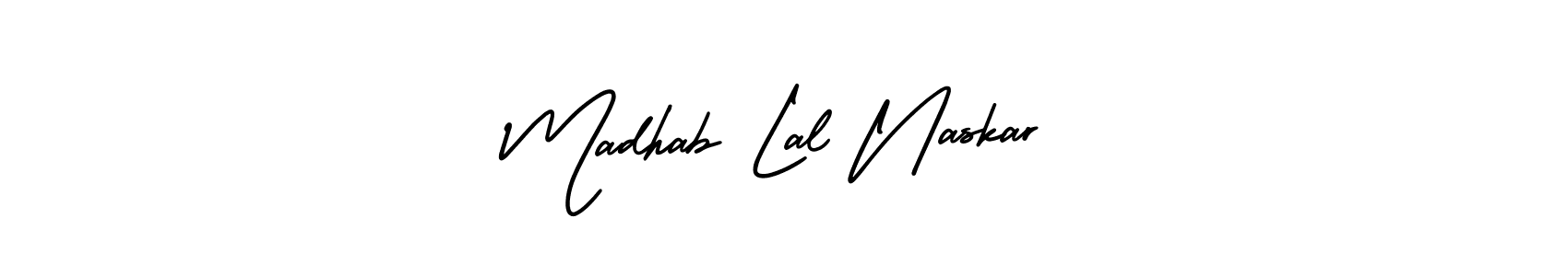 You should practise on your own different ways (AmerikaSignatureDemo-Regular) to write your name (Madhab Lal Naskar) in signature. don't let someone else do it for you. Madhab Lal Naskar signature style 3 images and pictures png