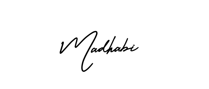 Use a signature maker to create a handwritten signature online. With this signature software, you can design (AmerikaSignatureDemo-Regular) your own signature for name Madhabi. Madhabi signature style 3 images and pictures png