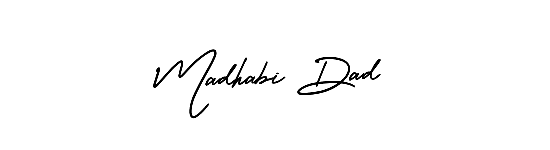 The best way (AmerikaSignatureDemo-Regular) to make a short signature is to pick only two or three words in your name. The name Madhabi Dad include a total of six letters. For converting this name. Madhabi Dad signature style 3 images and pictures png