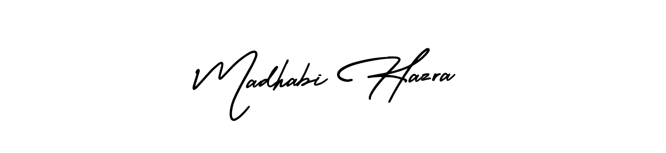 AmerikaSignatureDemo-Regular is a professional signature style that is perfect for those who want to add a touch of class to their signature. It is also a great choice for those who want to make their signature more unique. Get Madhabi Hazra name to fancy signature for free. Madhabi Hazra signature style 3 images and pictures png