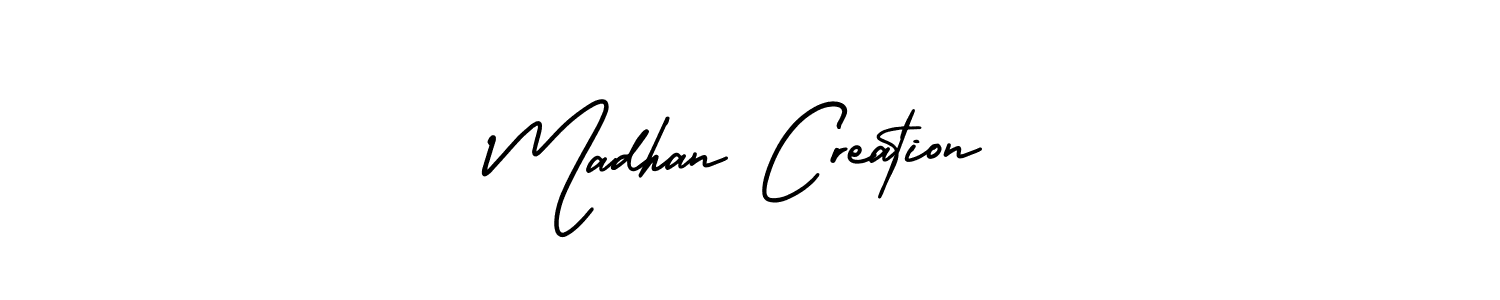 You should practise on your own different ways (AmerikaSignatureDemo-Regular) to write your name (Madhan Creation) in signature. don't let someone else do it for you. Madhan Creation signature style 3 images and pictures png