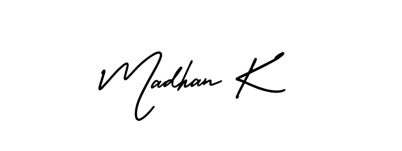 if you are searching for the best signature style for your name Madhan K. so please give up your signature search. here we have designed multiple signature styles  using AmerikaSignatureDemo-Regular. Madhan K signature style 3 images and pictures png