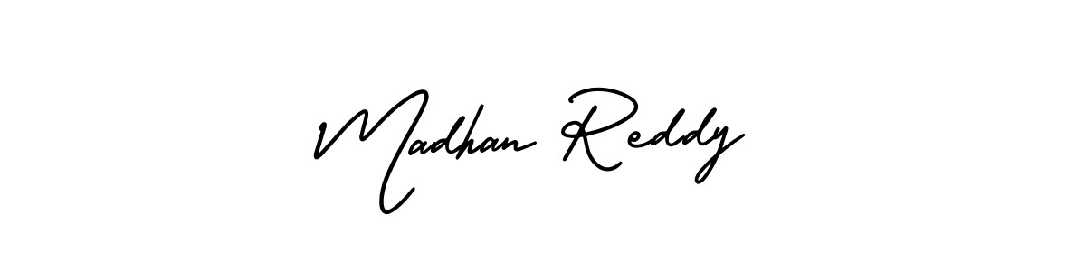 You should practise on your own different ways (AmerikaSignatureDemo-Regular) to write your name (Madhan Reddy) in signature. don't let someone else do it for you. Madhan Reddy signature style 3 images and pictures png