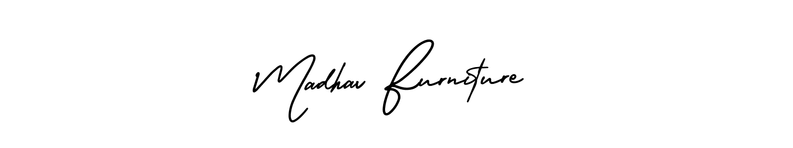 You should practise on your own different ways (AmerikaSignatureDemo-Regular) to write your name (Madhav Furniture) in signature. don't let someone else do it for you. Madhav Furniture signature style 3 images and pictures png