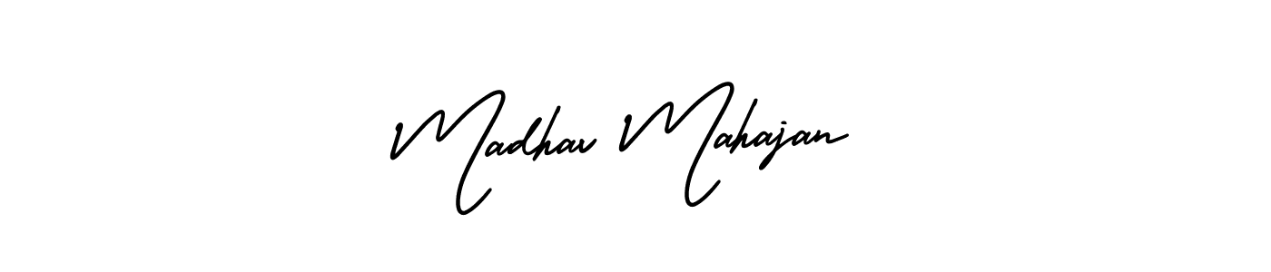 The best way (AmerikaSignatureDemo-Regular) to make a short signature is to pick only two or three words in your name. The name Madhav Mahajan include a total of six letters. For converting this name. Madhav Mahajan signature style 3 images and pictures png