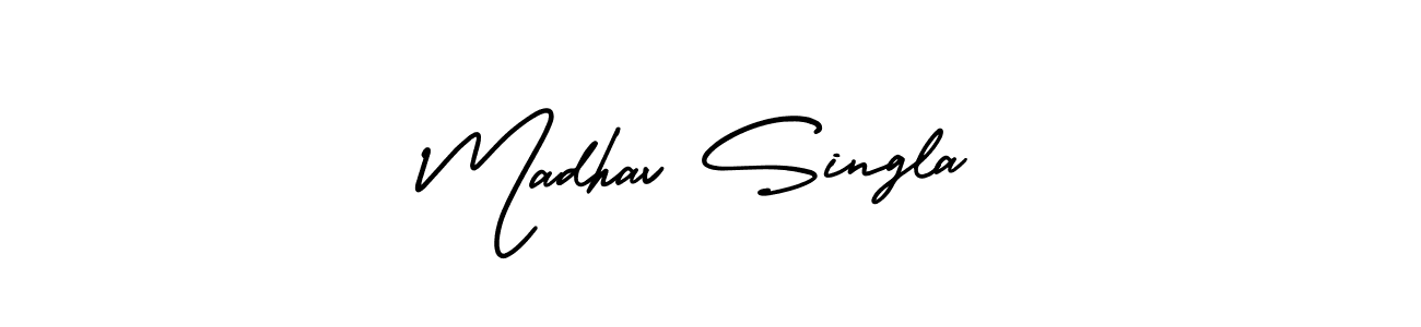 The best way (AmerikaSignatureDemo-Regular) to make a short signature is to pick only two or three words in your name. The name Madhav Singla include a total of six letters. For converting this name. Madhav Singla signature style 3 images and pictures png