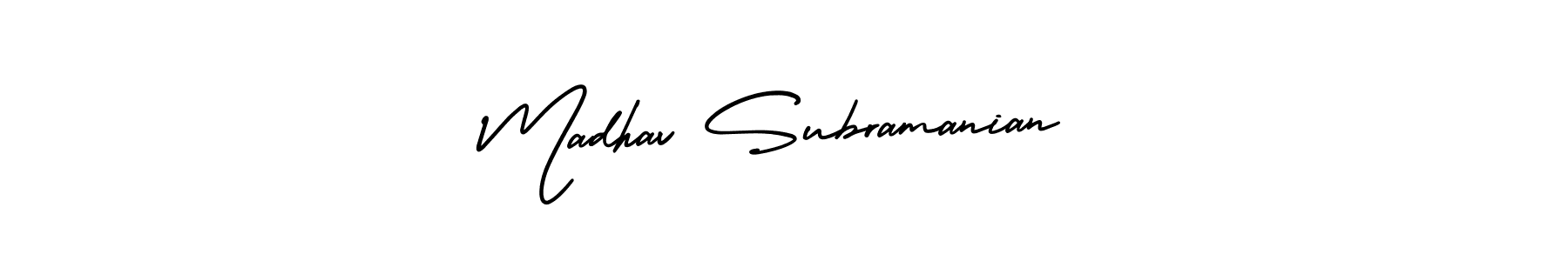 Use a signature maker to create a handwritten signature online. With this signature software, you can design (AmerikaSignatureDemo-Regular) your own signature for name Madhav Subramanian. Madhav Subramanian signature style 3 images and pictures png