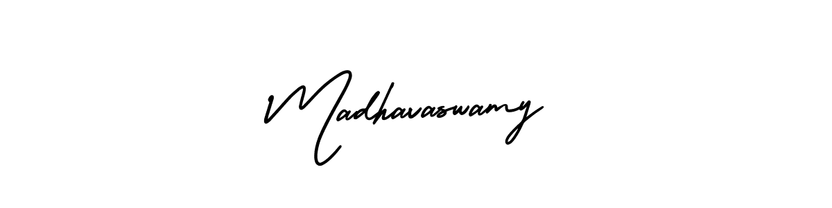 How to make Madhavaswamy name signature. Use AmerikaSignatureDemo-Regular style for creating short signs online. This is the latest handwritten sign. Madhavaswamy signature style 3 images and pictures png