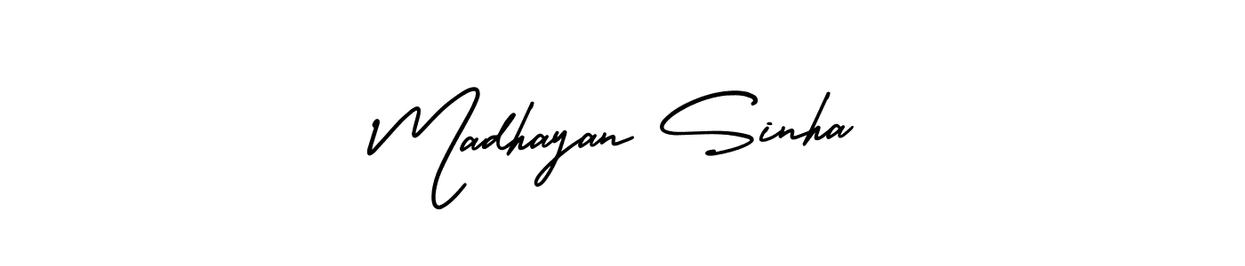 You should practise on your own different ways (AmerikaSignatureDemo-Regular) to write your name (Madhayan Sinha) in signature. don't let someone else do it for you. Madhayan Sinha signature style 3 images and pictures png