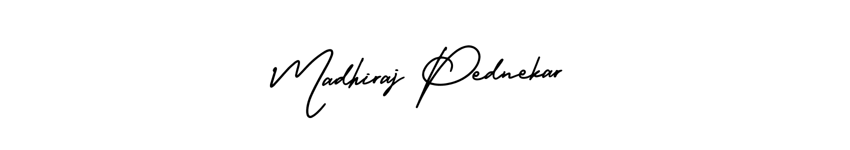 The best way (AmerikaSignatureDemo-Regular) to make a short signature is to pick only two or three words in your name. The name Madhiraj Pednekar include a total of six letters. For converting this name. Madhiraj Pednekar signature style 3 images and pictures png