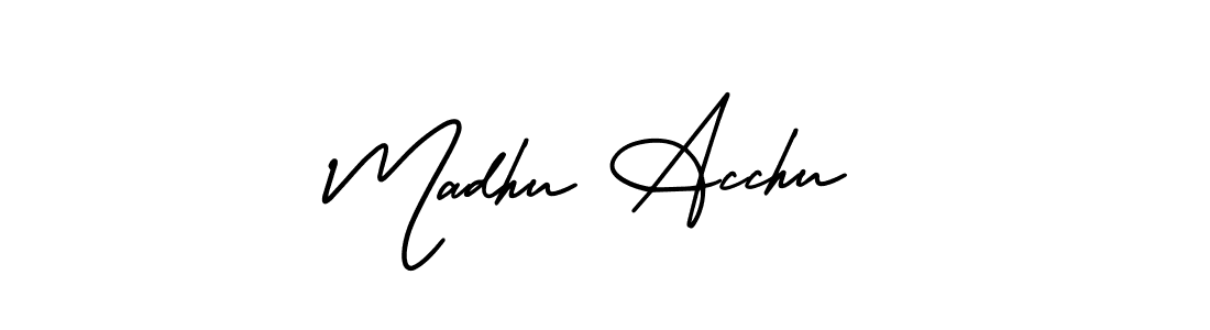 This is the best signature style for the Madhu Acchu name. Also you like these signature font (AmerikaSignatureDemo-Regular). Mix name signature. Madhu Acchu signature style 3 images and pictures png