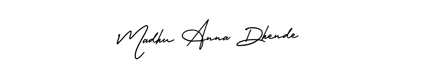 You should practise on your own different ways (AmerikaSignatureDemo-Regular) to write your name (Madhu Anna Dhende) in signature. don't let someone else do it for you. Madhu Anna Dhende signature style 3 images and pictures png