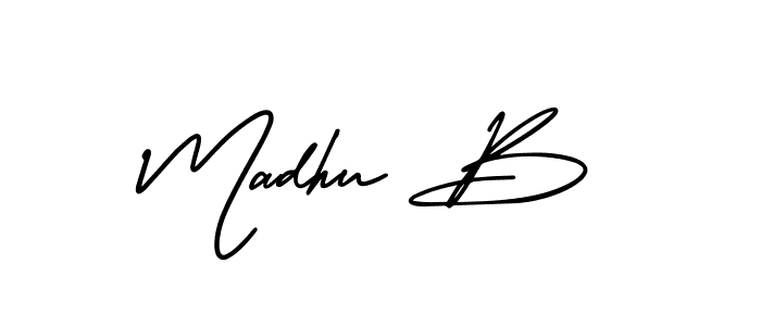 Use a signature maker to create a handwritten signature online. With this signature software, you can design (AmerikaSignatureDemo-Regular) your own signature for name Madhu B. Madhu B signature style 3 images and pictures png