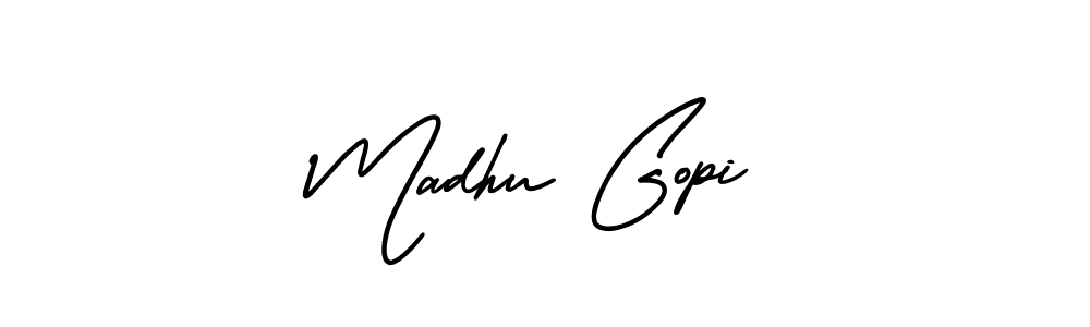 The best way (AmerikaSignatureDemo-Regular) to make a short signature is to pick only two or three words in your name. The name Madhu Gopi include a total of six letters. For converting this name. Madhu Gopi signature style 3 images and pictures png