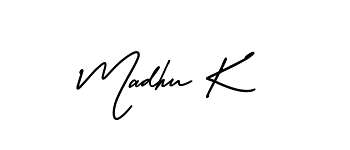 Similarly AmerikaSignatureDemo-Regular is the best handwritten signature design. Signature creator online .You can use it as an online autograph creator for name Madhu K. Madhu K signature style 3 images and pictures png