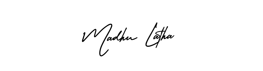 This is the best signature style for the Madhu Latha name. Also you like these signature font (AmerikaSignatureDemo-Regular). Mix name signature. Madhu Latha signature style 3 images and pictures png