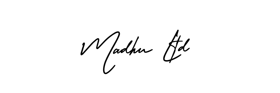 You should practise on your own different ways (AmerikaSignatureDemo-Regular) to write your name (Madhu Ltd) in signature. don't let someone else do it for you. Madhu Ltd signature style 3 images and pictures png