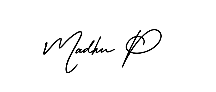 Madhu P stylish signature style. Best Handwritten Sign (AmerikaSignatureDemo-Regular) for my name. Handwritten Signature Collection Ideas for my name Madhu P. Madhu P signature style 3 images and pictures png