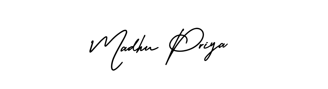 The best way (AmerikaSignatureDemo-Regular) to make a short signature is to pick only two or three words in your name. The name Madhu Priya include a total of six letters. For converting this name. Madhu Priya signature style 3 images and pictures png