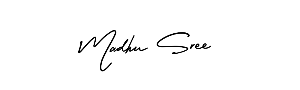 How to make Madhu Sree name signature. Use AmerikaSignatureDemo-Regular style for creating short signs online. This is the latest handwritten sign. Madhu Sree signature style 3 images and pictures png