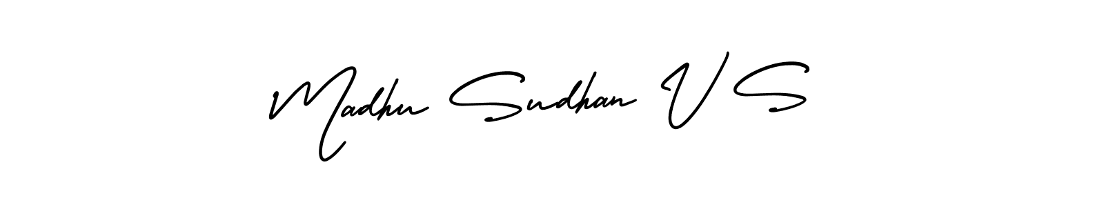 The best way (AmerikaSignatureDemo-Regular) to make a short signature is to pick only two or three words in your name. The name Madhu Sudhan V S include a total of six letters. For converting this name. Madhu Sudhan V S signature style 3 images and pictures png