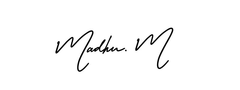 The best way (AmerikaSignatureDemo-Regular) to make a short signature is to pick only two or three words in your name. The name Madhu. M include a total of six letters. For converting this name. Madhu. M signature style 3 images and pictures png