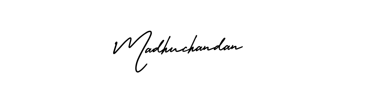 The best way (AmerikaSignatureDemo-Regular) to make a short signature is to pick only two or three words in your name. The name Madhuchandan include a total of six letters. For converting this name. Madhuchandan signature style 3 images and pictures png