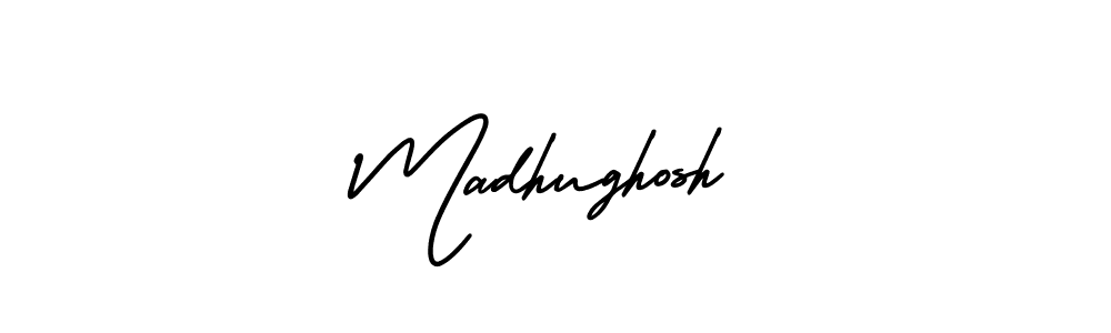 The best way (AmerikaSignatureDemo-Regular) to make a short signature is to pick only two or three words in your name. The name Madhughosh include a total of six letters. For converting this name. Madhughosh signature style 3 images and pictures png