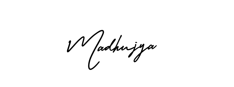 The best way (AmerikaSignatureDemo-Regular) to make a short signature is to pick only two or three words in your name. The name Madhujya include a total of six letters. For converting this name. Madhujya signature style 3 images and pictures png