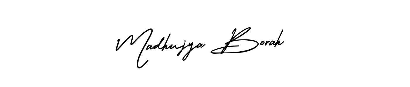 This is the best signature style for the Madhujya Borah name. Also you like these signature font (AmerikaSignatureDemo-Regular). Mix name signature. Madhujya Borah signature style 3 images and pictures png