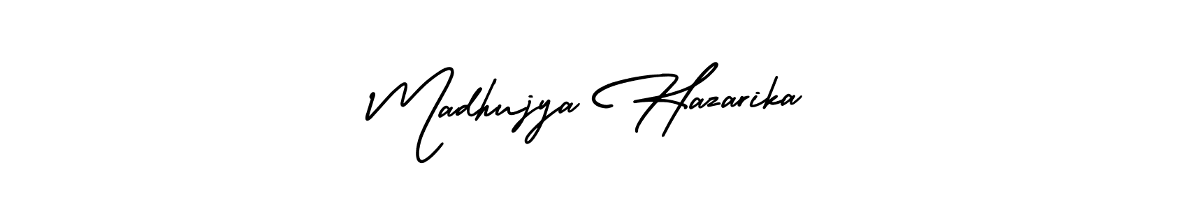 It looks lik you need a new signature style for name Madhujya Hazarika. Design unique handwritten (AmerikaSignatureDemo-Regular) signature with our free signature maker in just a few clicks. Madhujya Hazarika signature style 3 images and pictures png
