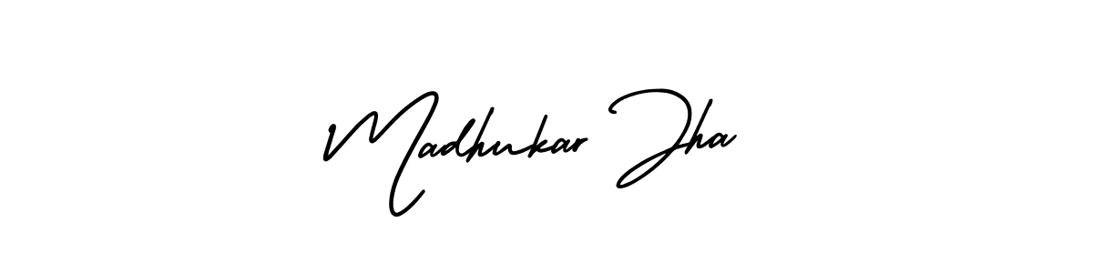 The best way (AmerikaSignatureDemo-Regular) to make a short signature is to pick only two or three words in your name. The name Madhukar Jha include a total of six letters. For converting this name. Madhukar Jha signature style 3 images and pictures png