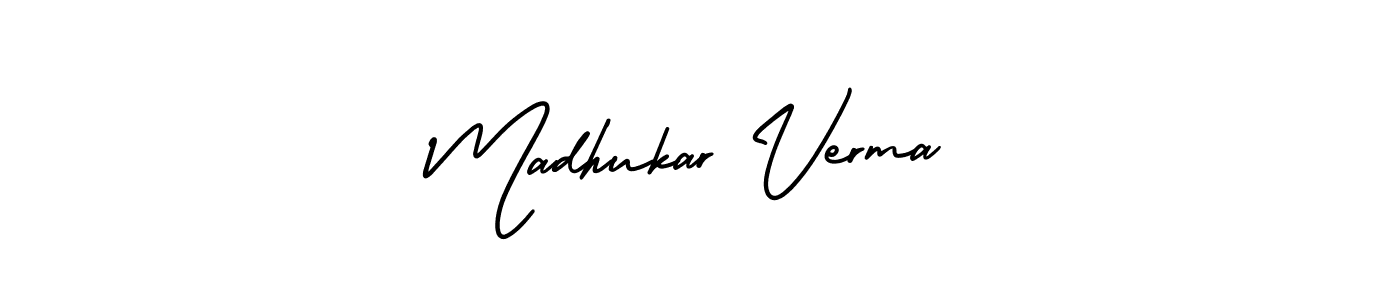 The best way (AmerikaSignatureDemo-Regular) to make a short signature is to pick only two or three words in your name. The name Madhukar Verma include a total of six letters. For converting this name. Madhukar Verma signature style 3 images and pictures png