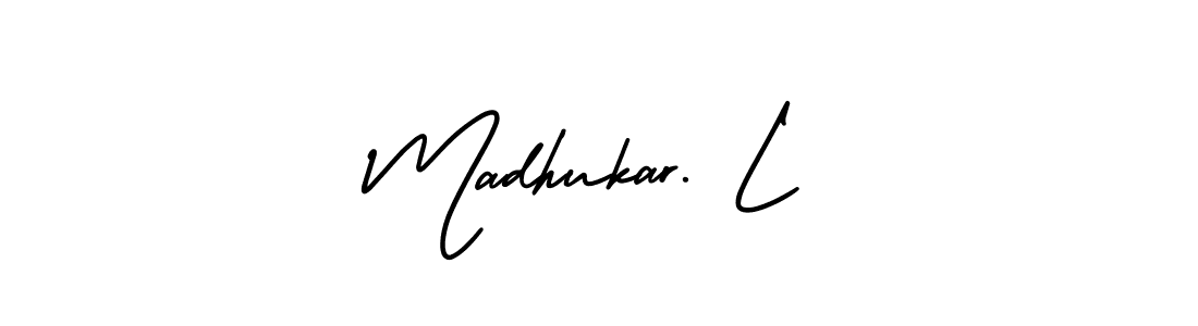 How to Draw Madhukar. L signature style? AmerikaSignatureDemo-Regular is a latest design signature styles for name Madhukar. L. Madhukar. L signature style 3 images and pictures png