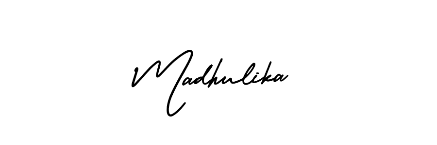 It looks lik you need a new signature style for name Madhulika. Design unique handwritten (AmerikaSignatureDemo-Regular) signature with our free signature maker in just a few clicks. Madhulika signature style 3 images and pictures png