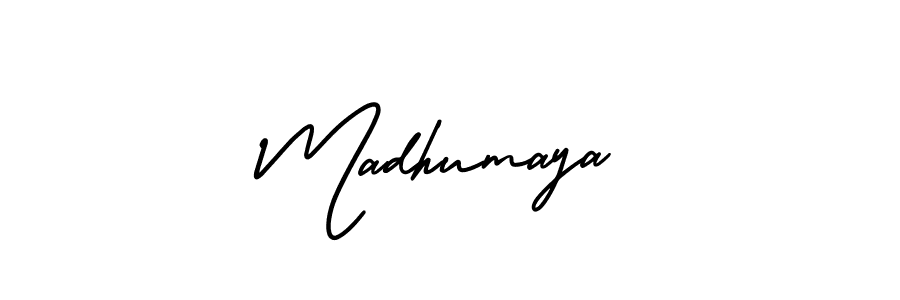 How to make Madhumaya name signature. Use AmerikaSignatureDemo-Regular style for creating short signs online. This is the latest handwritten sign. Madhumaya signature style 3 images and pictures png