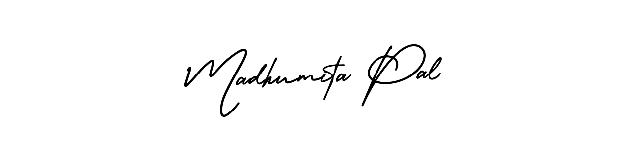 The best way (AmerikaSignatureDemo-Regular) to make a short signature is to pick only two or three words in your name. The name Madhumita Pal include a total of six letters. For converting this name. Madhumita Pal signature style 3 images and pictures png