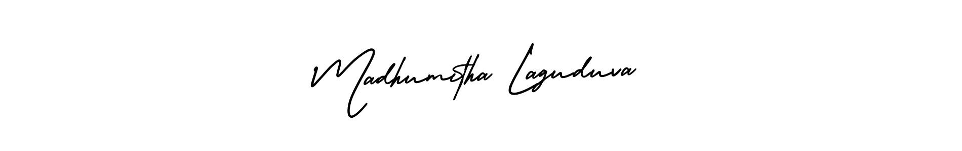 Make a short Madhumitha Laguduva signature style. Manage your documents anywhere anytime using AmerikaSignatureDemo-Regular. Create and add eSignatures, submit forms, share and send files easily. Madhumitha Laguduva signature style 3 images and pictures png