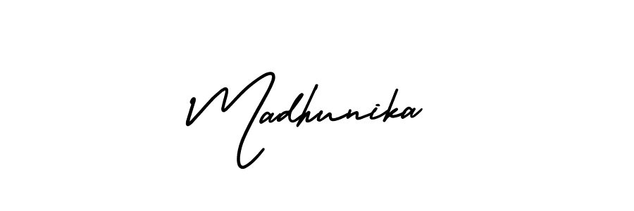 Madhunika stylish signature style. Best Handwritten Sign (AmerikaSignatureDemo-Regular) for my name. Handwritten Signature Collection Ideas for my name Madhunika. Madhunika signature style 3 images and pictures png