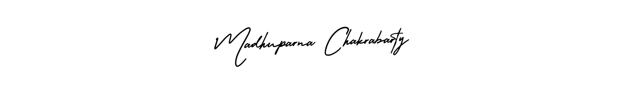 You should practise on your own different ways (AmerikaSignatureDemo-Regular) to write your name (Madhuparna Chakrabarty) in signature. don't let someone else do it for you. Madhuparna Chakrabarty signature style 3 images and pictures png