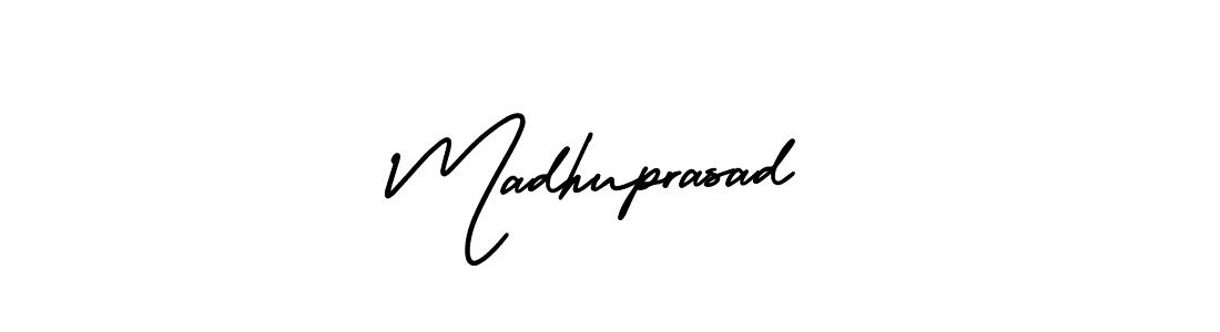 The best way (AmerikaSignatureDemo-Regular) to make a short signature is to pick only two or three words in your name. The name Madhuprasad include a total of six letters. For converting this name. Madhuprasad signature style 3 images and pictures png