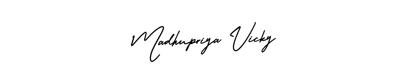 Also You can easily find your signature by using the search form. We will create Madhupriya Vicky name handwritten signature images for you free of cost using AmerikaSignatureDemo-Regular sign style. Madhupriya Vicky signature style 3 images and pictures png